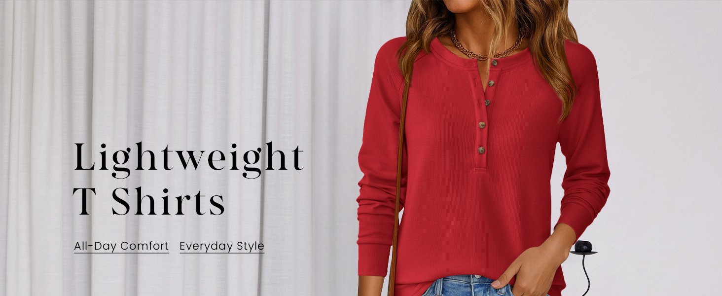 waffle knit tops for women, button shirts, v neck long sleeve shirts for women