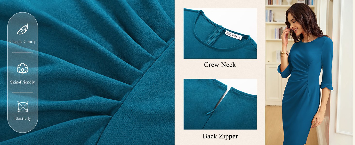 Womens Business Professional Casual Dresses Red Formal Bodycon Classy Work Midi Pencil Dress