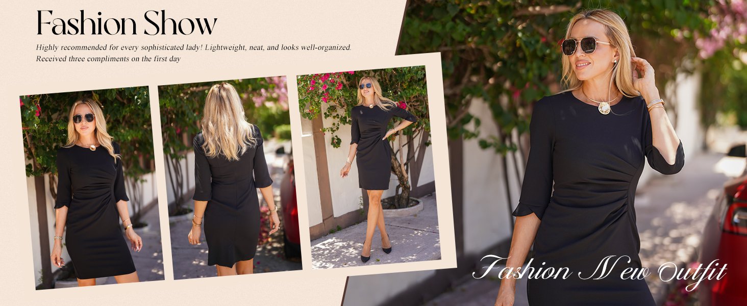 Work Dresses for Women 3/4 Sleeve Elegant Dresses Bodycon Dresses Red Party Dress Casual Midi Dress