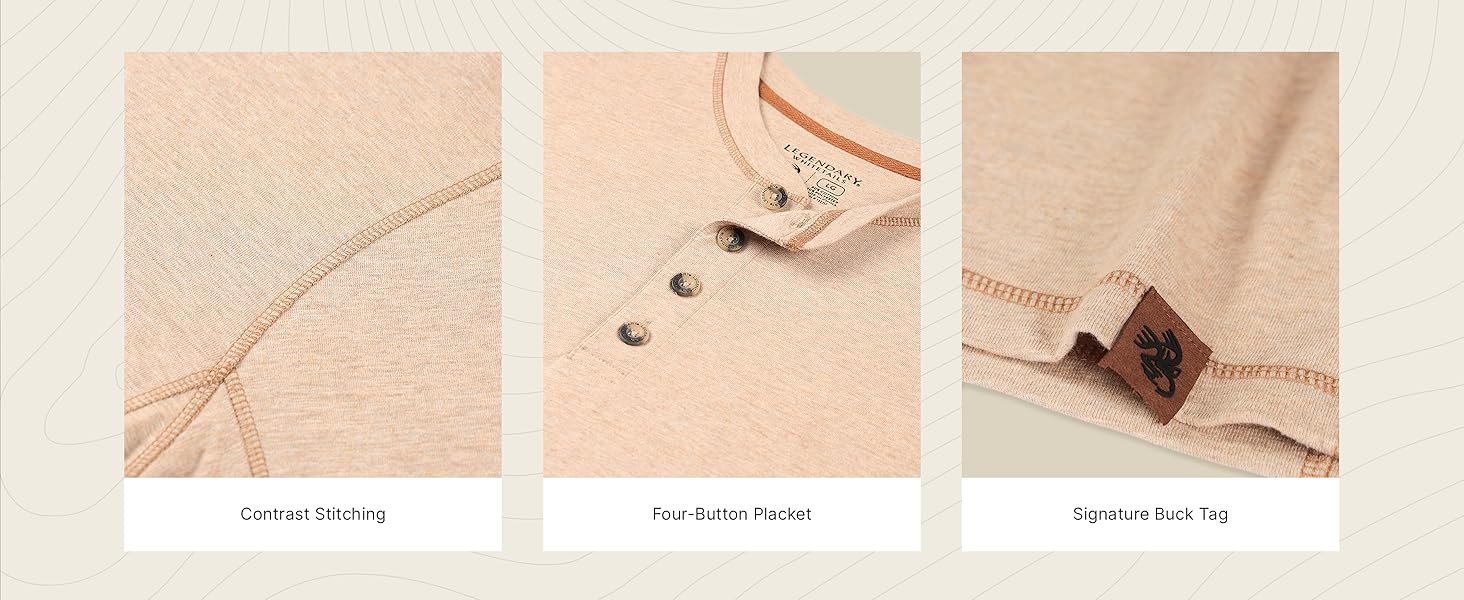 Legendary Whitetails Men's Henley Shirt Long Sleeve Button Up Casual Fit Cotton/Poly Blend