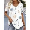 78AB9098-D5B7-888F-1B9F-B4524B9C1D8D Floral Print V Neck Short Sleeve Tee