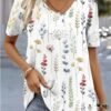 C4588B18-A514-C13B-ADDB-DCAC45A15239 Floral Print V Neck Short Sleeve Tee