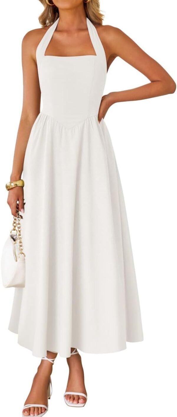 Women's Summer Sleeveless Halter Midi Dress 2025 Off Shoulder High Waist Swing Flowy Beach Long Dresses