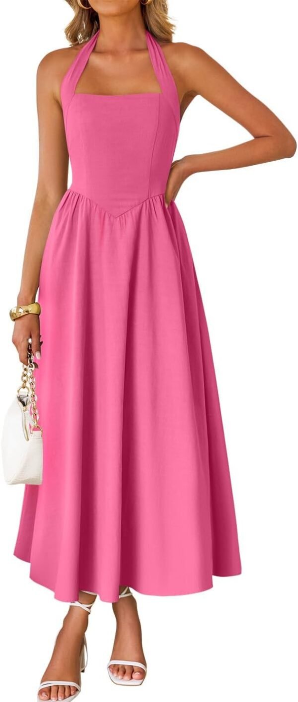 Women's Summer Sleeveless Halter Midi Dress 2025 Off Shoulder High Waist Swing Flowy Beach Long Dresses