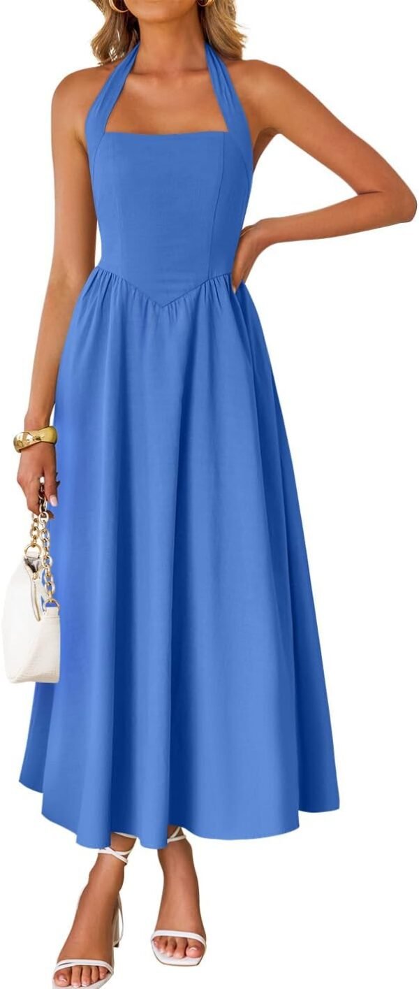 Women's Summer Sleeveless Halter Midi Dress 2025 Off Shoulder High Waist Swing Flowy Beach Long Dresses