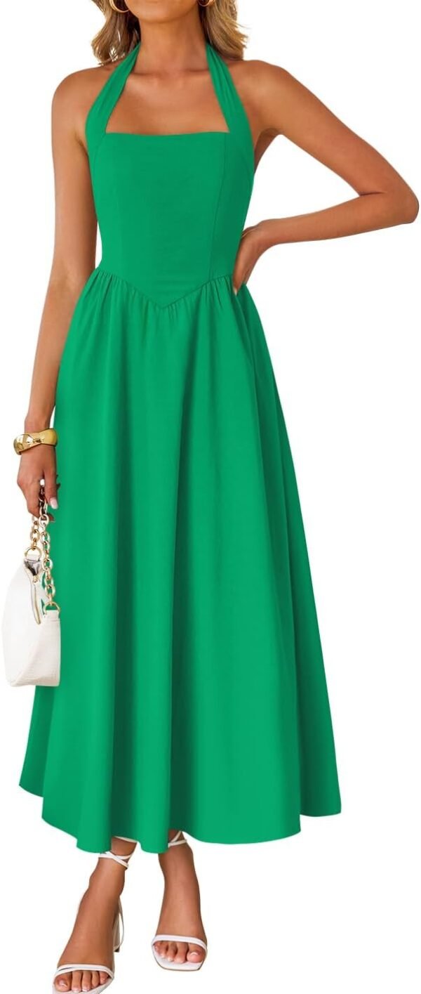 Women's Summer Sleeveless Halter Midi Dress 2025 Off Shoulder High Waist Swing Flowy Beach Long Dresses