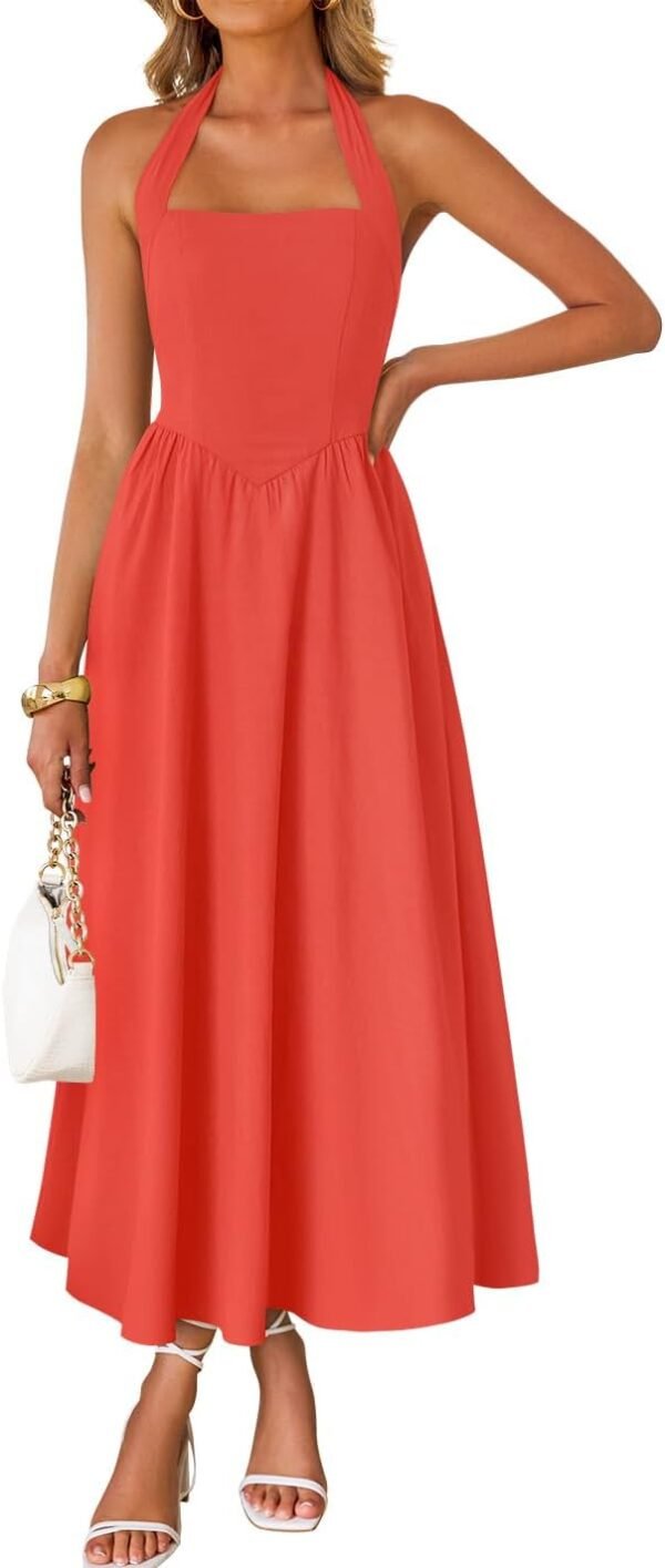 Women's Summer Sleeveless Halter Midi Dress 2025 Off Shoulder High Waist Swing Flowy Beach Long Dresses