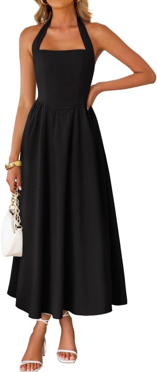 Women's Summer Sleeveless Halter Midi Dress 2025 Off Shoulder High Waist Swing Flowy Beach Long Dresses