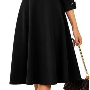 610ibAREFTL._AC_SL1500 Work Dresses for Women 2025 3/4 Sleeve Fit and Flare Business Midi Dress Classy Office Dresses with Pockets