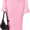 Sweater Dresses for Women 2025 Fall Bell Long Sleeve Crew Neck Bodycon Maxi Dress Winter Ribbed Knit Outfits