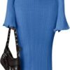 Sweater Dresses for Women 2025 Fall Bell Long Sleeve Crew Neck Bodycon Maxi Dress Winter Ribbed Knit Outfits
