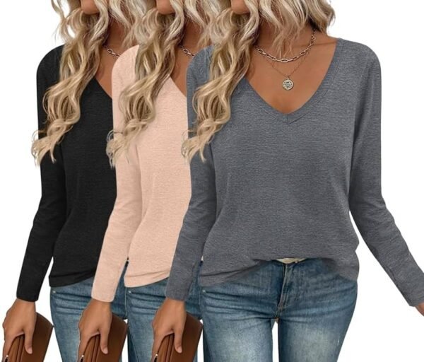 Long Sleeve Shirts for Women V Neck T Shirt Fall Casual Tops Basic Base Layer Undershirts Tees 2025 S-XXL