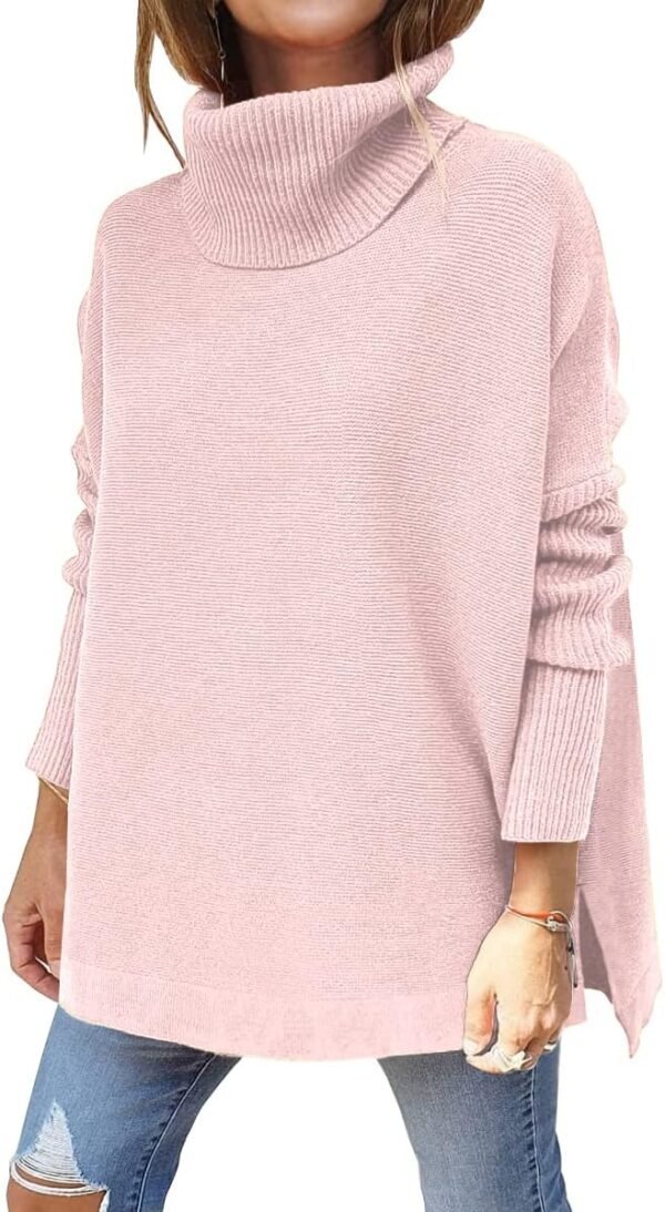 Women's Turtleneck Oversized Sweaters Long Batwing Sleeve Spilt Hem Tunic Pullover Knit Tops