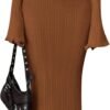 Sweater Dresses for Women 2025 Fall Bell Long Sleeve Crew Neck Bodycon Maxi Dress Winter Ribbed Knit Outfits