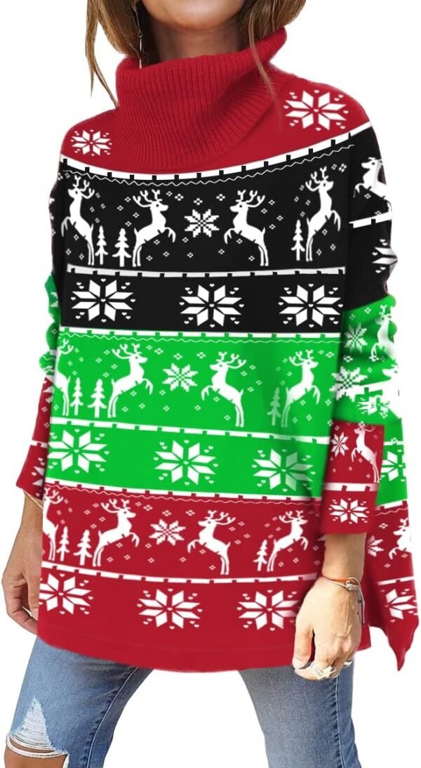 Women's Turtleneck Oversized Sweaters Long Batwing Sleeve Spilt Hem Tunic Pullover Knit Tops