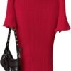 Sweater Dresses for Women 2025 Fall Bell Long Sleeve Crew Neck Bodycon Maxi Dress Winter Ribbed Knit Outfits