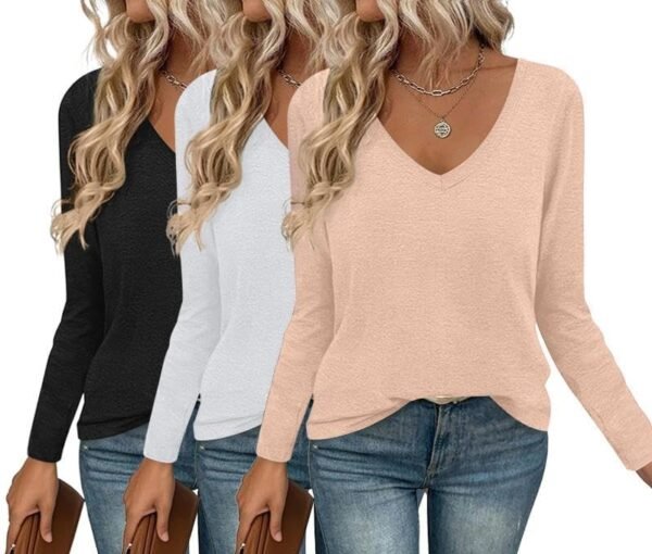 Long Sleeve Shirts for Women V Neck T Shirt Fall Casual Tops Basic Base Layer Undershirts Tees 2025 S-XXL