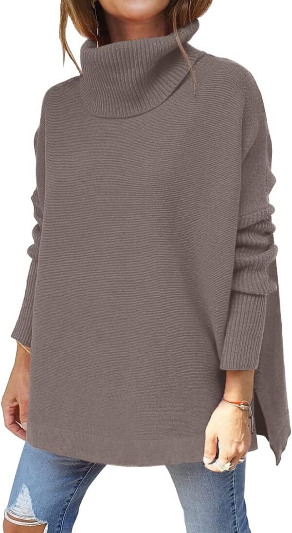 Women's Turtleneck Oversized Sweaters Long Batwing Sleeve Spilt Hem Tunic Pullover Knit Tops