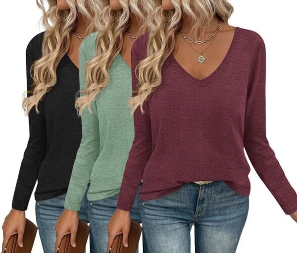 Long Sleeve Shirts for Women V Neck T Shirt Fall Casual Tops Basic Base Layer Undershirts Tees 2025 S-XXL