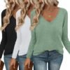Long Sleeve Shirts for Women V Neck T Shirt Fall Casual Tops Basic Base Layer Undershirts Tees 2025 S-XXL