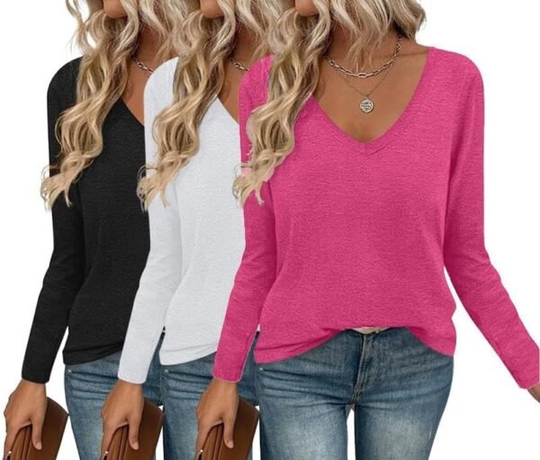 Long Sleeve Shirts for Women V Neck T Shirt Fall Casual Tops Basic Base Layer Undershirts Tees 2025 S-XXL