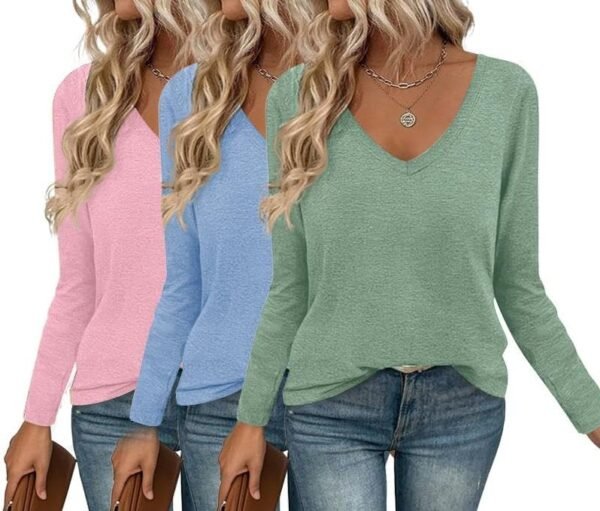 Long Sleeve Shirts for Women V Neck T Shirt Fall Casual Tops Basic Base Layer Undershirts Tees 2025 S-XXL