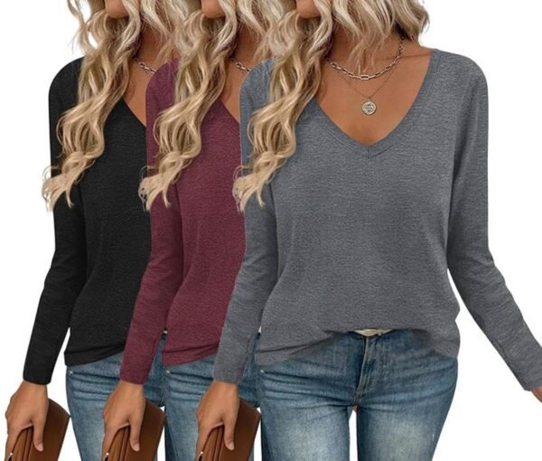 Long Sleeve Shirts for Women V Neck T Shirt Fall Casual Tops Basic Base Layer Undershirts Tees 2025 S-XXL
