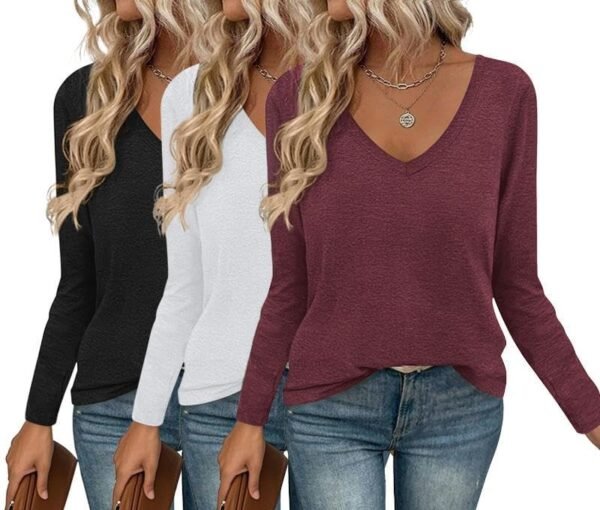 Long Sleeve Shirts for Women V Neck T Shirt Fall Casual Tops Basic Base Layer Undershirts Tees 2025 S-XXL