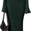 Sweater Dresses for Women 2025 Fall Bell Long Sleeve Crew Neck Bodycon Maxi Dress Winter Ribbed Knit Outfits