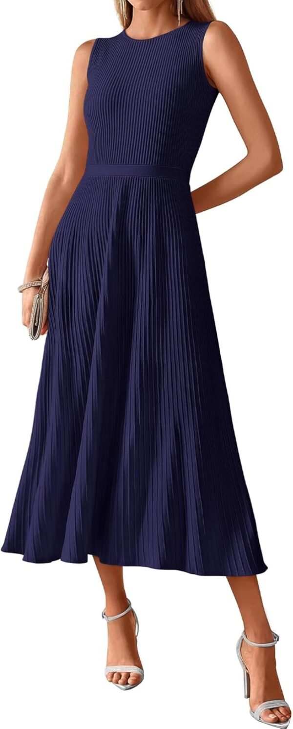 Women Tank Midi Dress Summer Crewneck Sleeveless Pleated A Line Business Casual Formal Sweater Fall Dresses 2025