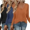 Long Sleeve Shirts for Women V Neck T Shirt Fall Casual Tops Basic Base Layer Undershirts Tees 2025 S-XXL
