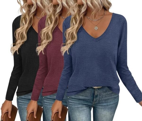 Long Sleeve Shirts for Women V Neck T Shirt Fall Casual Tops Basic Base Layer Undershirts Tees 2025 S-XXL