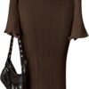 Sweater Dresses for Women 2025 Fall Bell Long Sleeve Crew Neck Bodycon Maxi Dress Winter Ribbed Knit Outfits