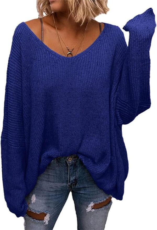 Women's V Neck Long Sleeve Knit Loose Oversized Pullover Sweater Top