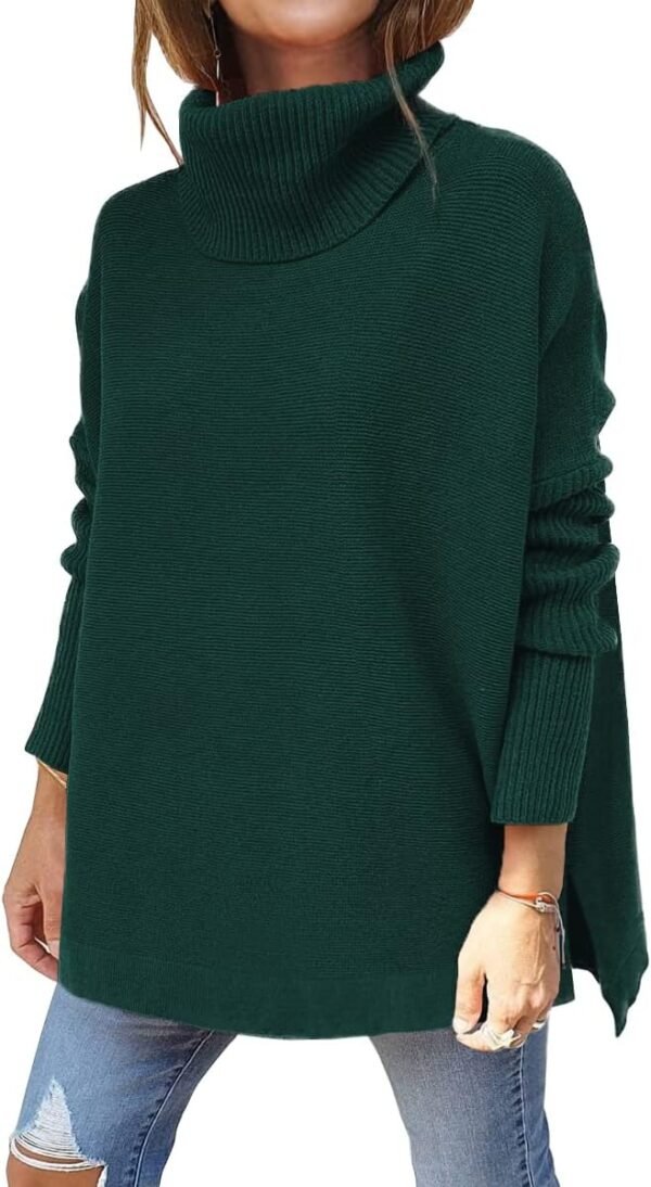 Women's Turtleneck Oversized Sweaters Long Batwing Sleeve Spilt Hem Tunic Pullover Knit Tops