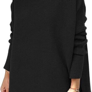Women's Turtleneck Oversized Sweaters Long Batwing Sleeve Spilt Hem Tunic Pullover Knit Tops