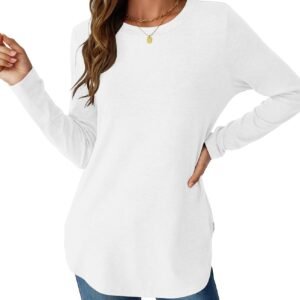 61sp3zkNveL._AC_SL1500 Womens Long Sleeve Shirts Loose Tunic Tops Round Neck Lightweight Side Split Casual 2025 Trendy Basic Tshirts Blouse