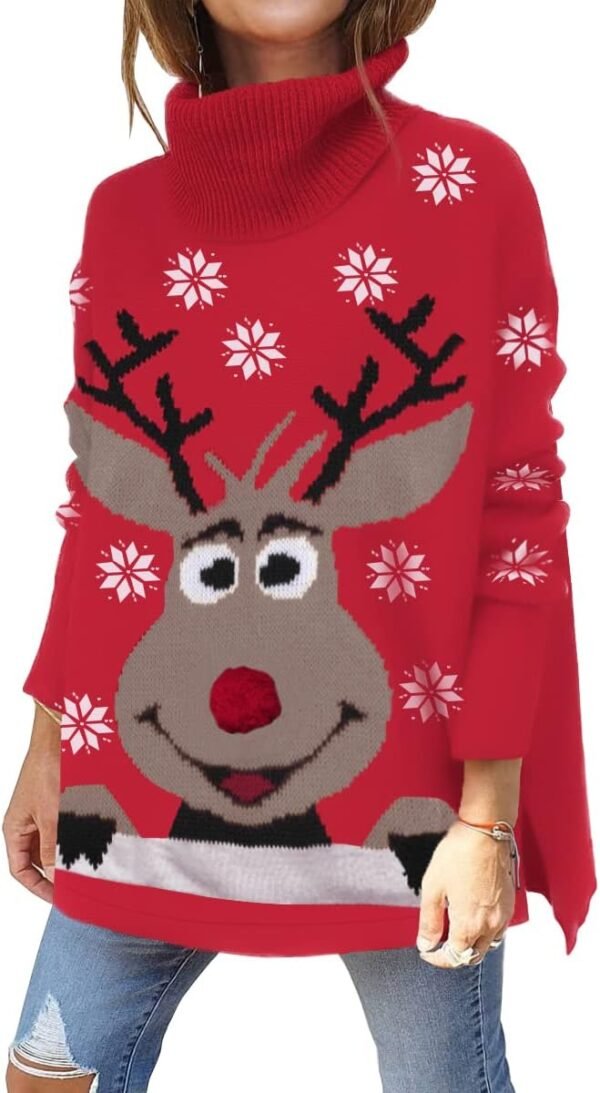 Women's Turtleneck Oversized Sweaters Long Batwing Sleeve Spilt Hem Tunic Pullover Knit Tops