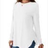 Womens Long Sleeve Shirts Loose Tunic Tops Round Neck Lightweight Side Split Casual 2025 Trendy Basic Tshirts Blouse