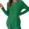 Womens Long Sleeve Shirts Loose Tunic Tops Round Neck Lightweight Side Split Casual 2025 Trendy Basic Tshirts Blouse
