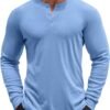 Men's Henley Shirts Long Sleeve Button T-Shirt Lightweight Fashion Casual Pullover Shirt