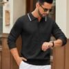 Men's Knit Polo Sweater Casual Long Sleeve Polo Sweater Lightweight Button Down Golf Pullover Sweaters
