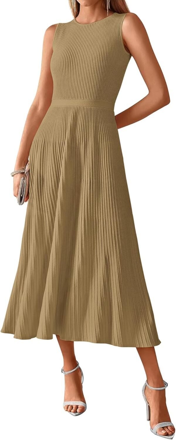 Women Tank Midi Dress Summer Crewneck Sleeveless Pleated A Line Business Casual Formal Sweater Fall Dresses 2025