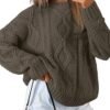 Trendy Queen Women's Oversized Cable Knit Crewneck Sweaters