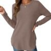Womens Long Sleeve Shirts Loose Tunic Tops Round Neck Lightweight Side Split Casual 2025 Trendy Basic Tshirts Blouse