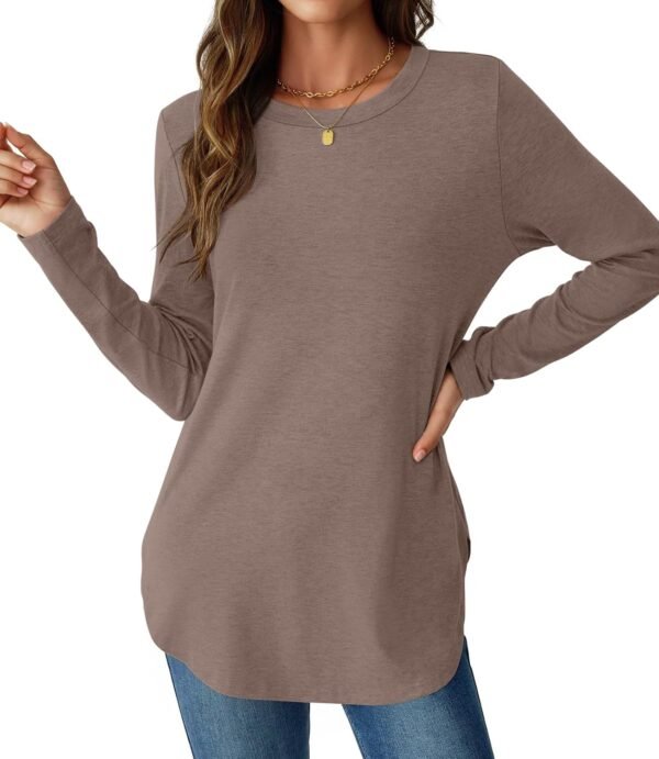 Womens Long Sleeve Shirts Loose Tunic Tops Round Neck Lightweight Side Split Casual 2025 Trendy Basic Tshirts Blouse