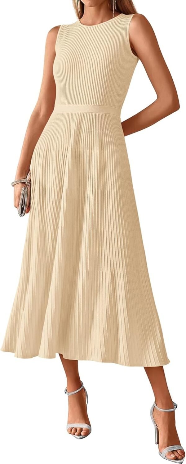 Women Tank Midi Dress Summer Crewneck Sleeveless Pleated A Line Business Casual Formal Sweater Fall Dresses 2025