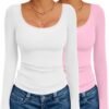 Long Sleeve Shirts for Womens Scoop Neck Tops Slim Fit Undershirts Basic Thermal Tee Shirt