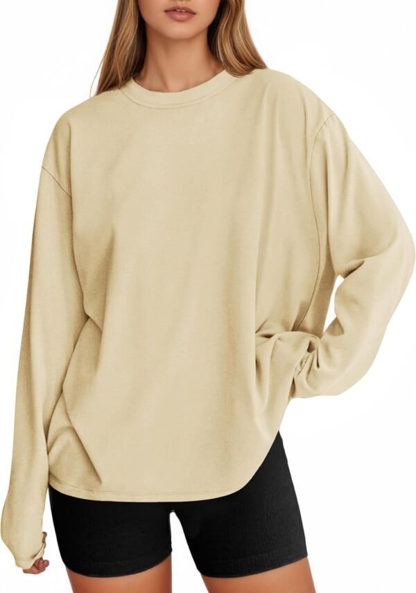 Womens Long Sleeve Oversized T Shirts Basic Crewneck Workout Tee Tops 2025 Fall Loose Fit Casual Y2K Clothes