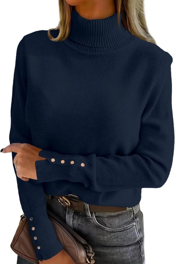 Turtleneck Sweaters for Women Long Sleeve Dressy Casual Soft Knitted Button Pullover Tops 2025 Fall Winter Clothes